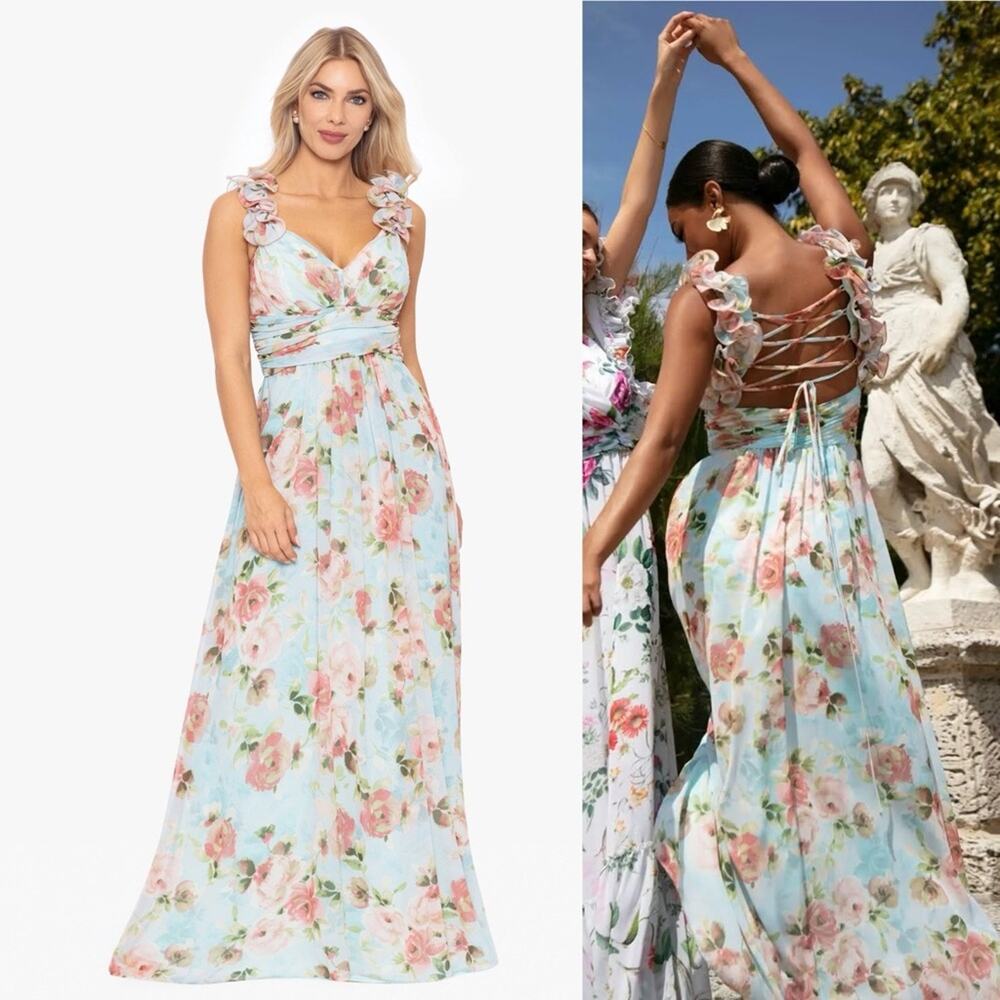 Betsy & Adam Long Wrap Floral Maxi Dress 8